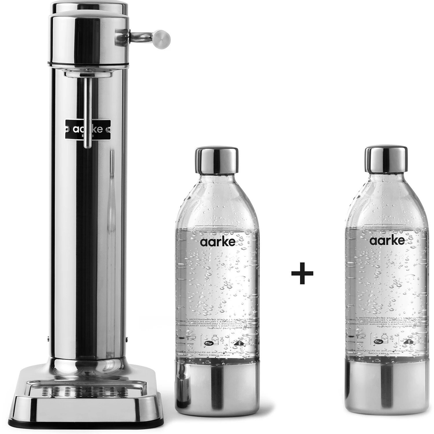 Aarke Carbonator III Sodavandsmaskine + 2 PET-flasker, Polished Steel